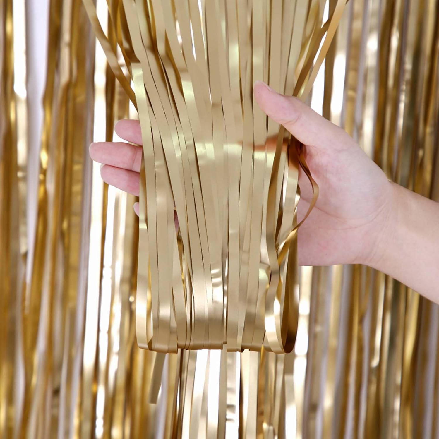 2 Pack Photo Booth Backdrop Foil Curtain Tinsel Backdrop 3.3Ft X 9.9Ft,For Halloween Party, Birthday, Wedding, Graduation, Halloween,Wizard Decorations (Champagne Gold) image number 1