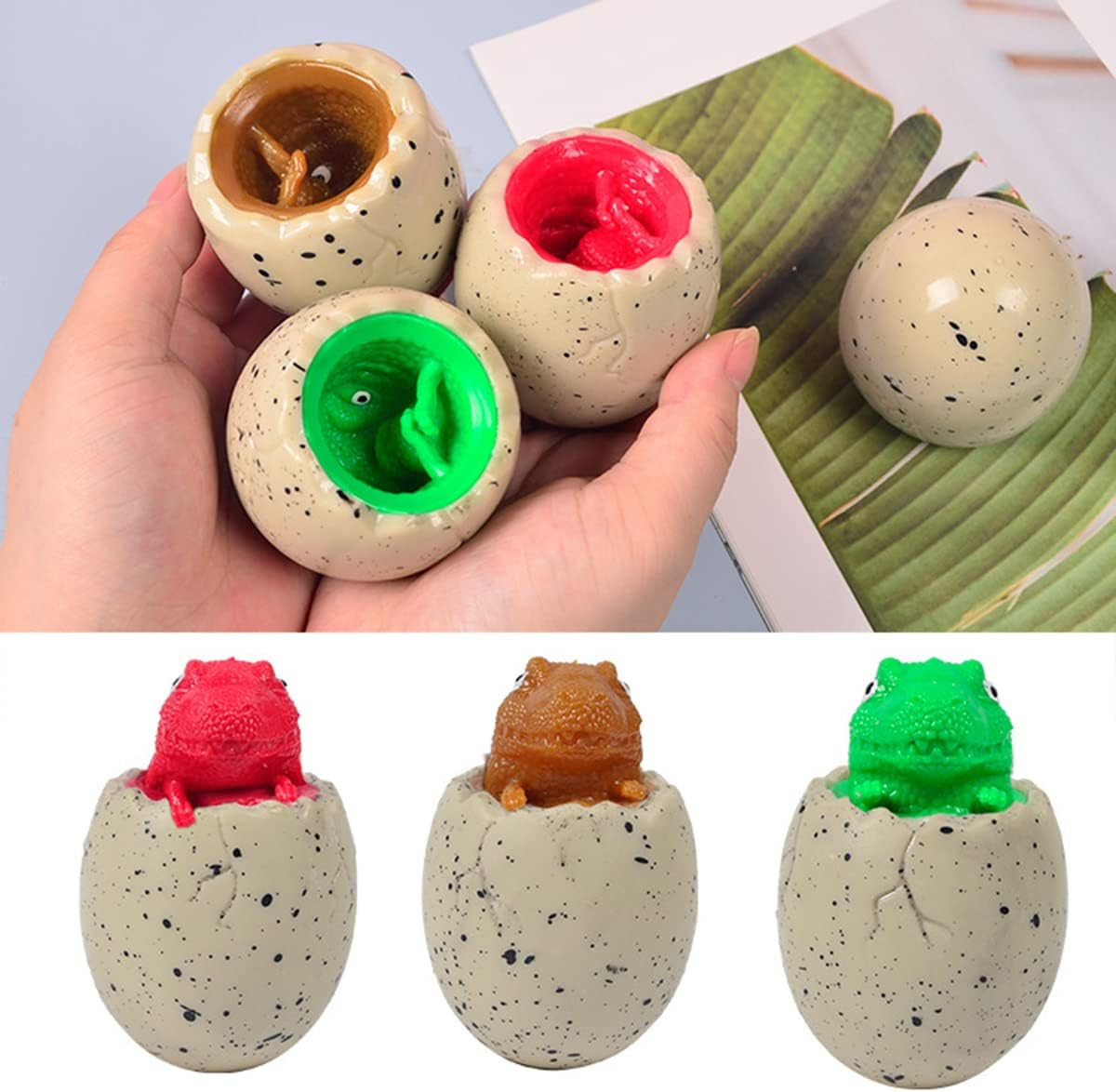 Squeeze Toys 3 Pcs Fidget Dinosaur Eggs Squeeze Dinosaur Toys Sensory Squishy Toys for Boys Girls Funny Party Favors Stress Relief Home and Office Use Ball for Adult Autism ADHD image number 1