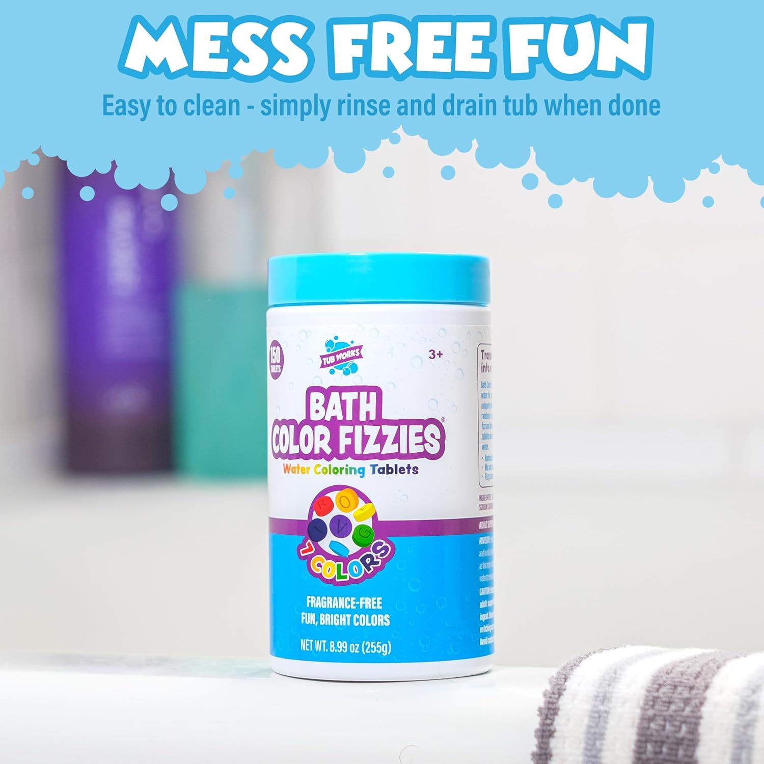 Tub Works&reg; Bath Colour Fizzies, 150 Count | Nontoxic & Fragrance-Free | Fizzy, Bath Colour Tablets for Kids | Create Fun Bath Colours | Water Tablets in 7 Colours for Variety | Bath Bombs for Kids Bath image number 5