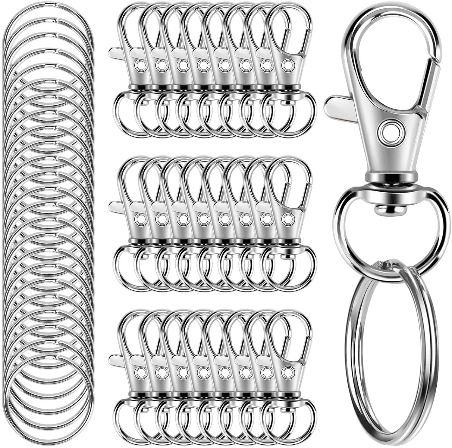 50 PCS in 25 Sets, Metal Swivel Lobster Claw Clasps with Key Rings, Metal Swivel Snap Hooks,Keychain Making Kit,Swivel Clasps Clip for Key, Jewelry Making,Art Crafts,Keychain Clip, Silver image number 3