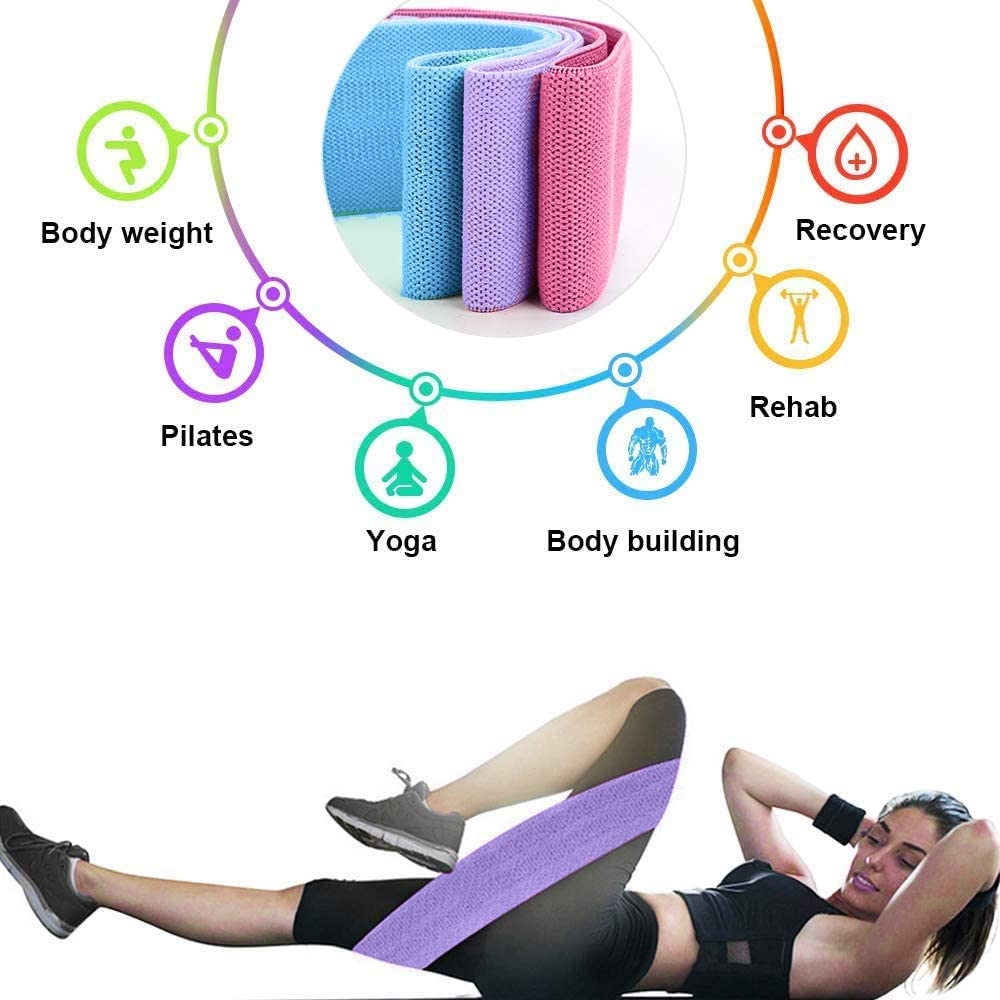 Fabric Resistance Bands Set of 3 for Legs and HIPS, Booty Bands Heavy Duty Non-Slip for Glutes, Squats, Stretching, Gym Exercise and Home Workout, Resistance Bands, Workout Bands with Carrying Bag image number 3