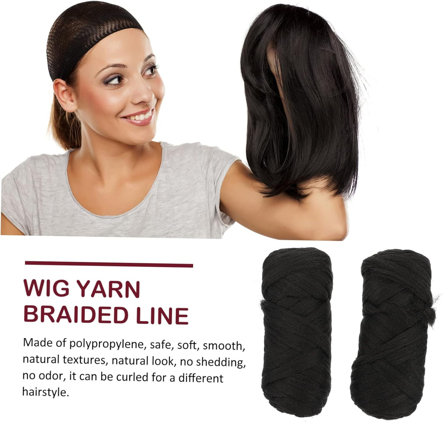 Healeved 2 Rolls Brazilian Wool Braid Hair Accessories Braid Hair Wire Hair Accessory Women Styling Wig Braid Hair Line Hair Extensions Line Long Realistic Wig Long Straight Hair Wire image number 5