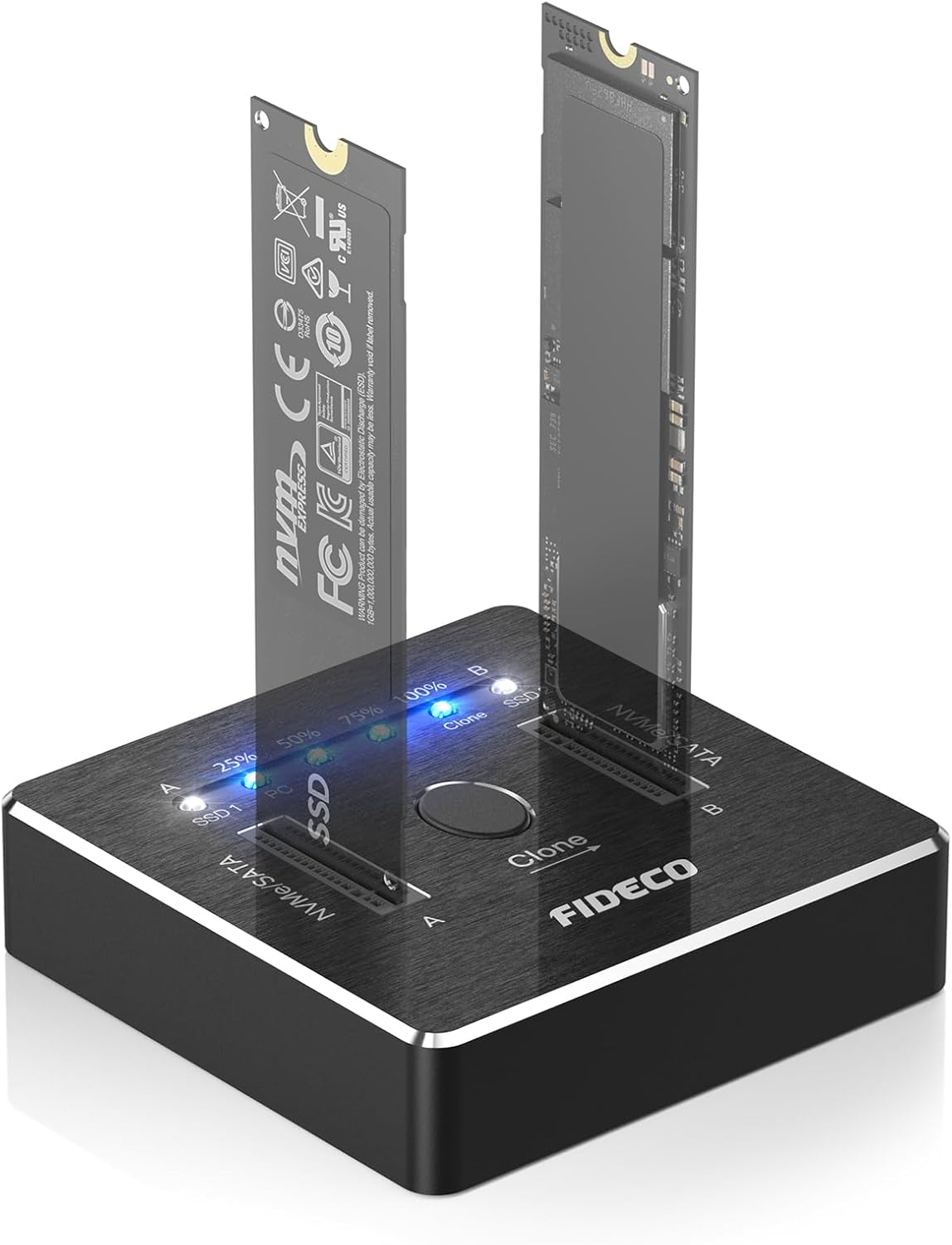 FIDECO M.2 Nvme SATA SSD Cloner Dock, USB 3.2 Gen 2 X 2, 20Gbps Dual Nvme SATA SSD Enclosure, M.2 Duplicator Cloner, Support Offline Clone, UASP and Trim, Aluminum Design image number 6