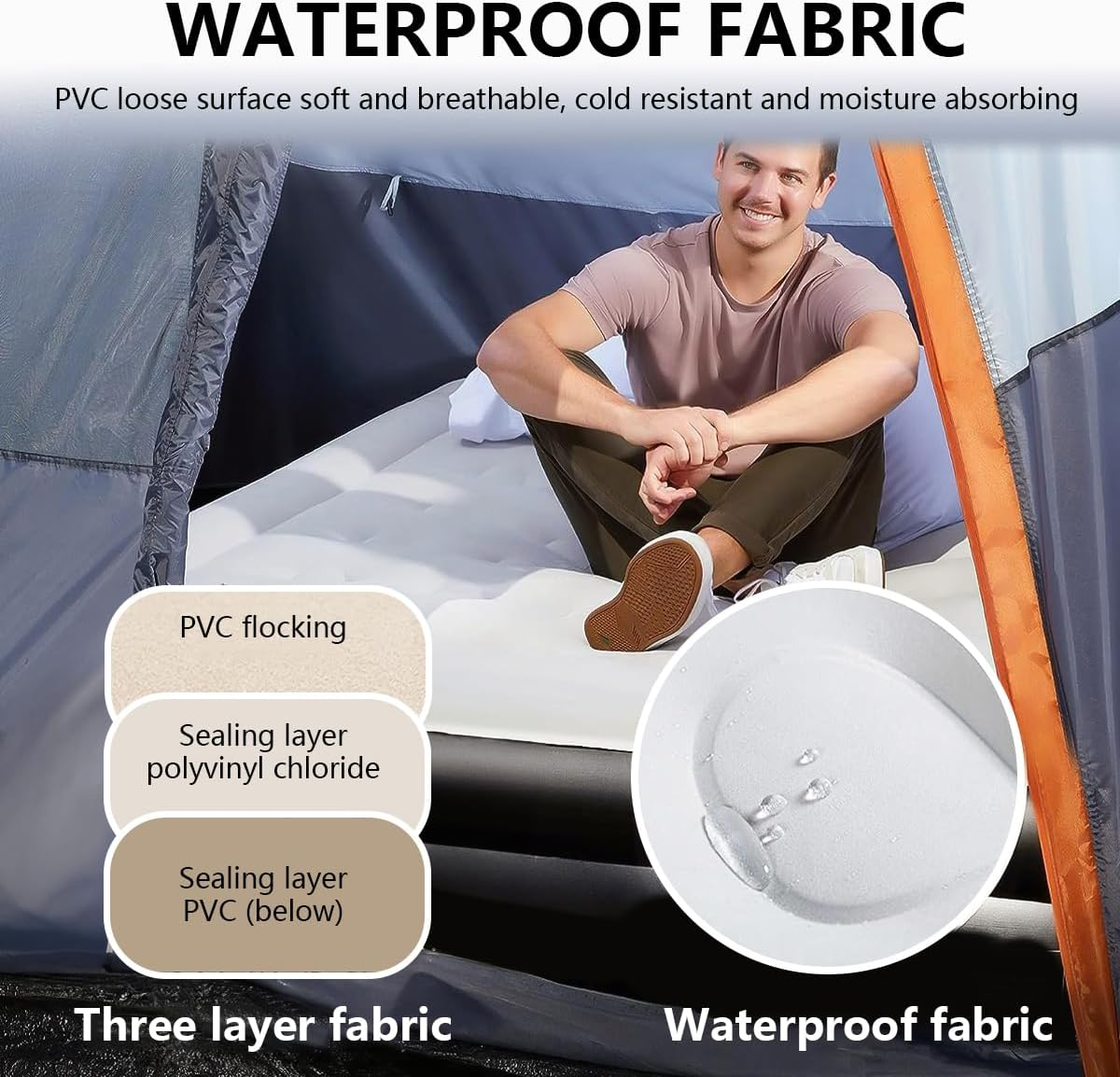 Queen Size Air Mattress,Built-In Air Pump,Automatic Inflating/Deflating PVC Waterproof Material,Skin-Friendly Flocking Surface,203&times;152&times;47Cm,300Kg MAX, Suitable for Family Camping image number 4