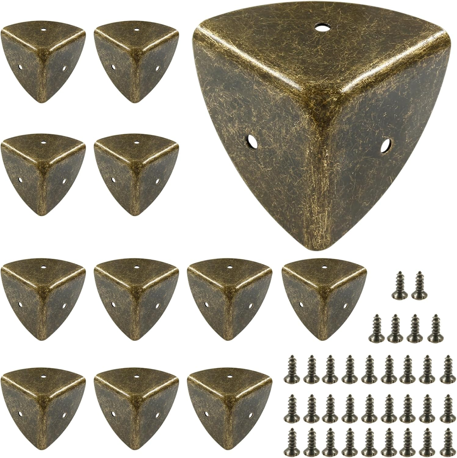 12Pcs Box Corner Protectors, 1" (25Mm) Metal Corner Edges Protector Triangle Corner Protectors Bronze Corner Covers Edge Guard with Screws for Wooden Case Trunk Box Table Cabinet image number 3