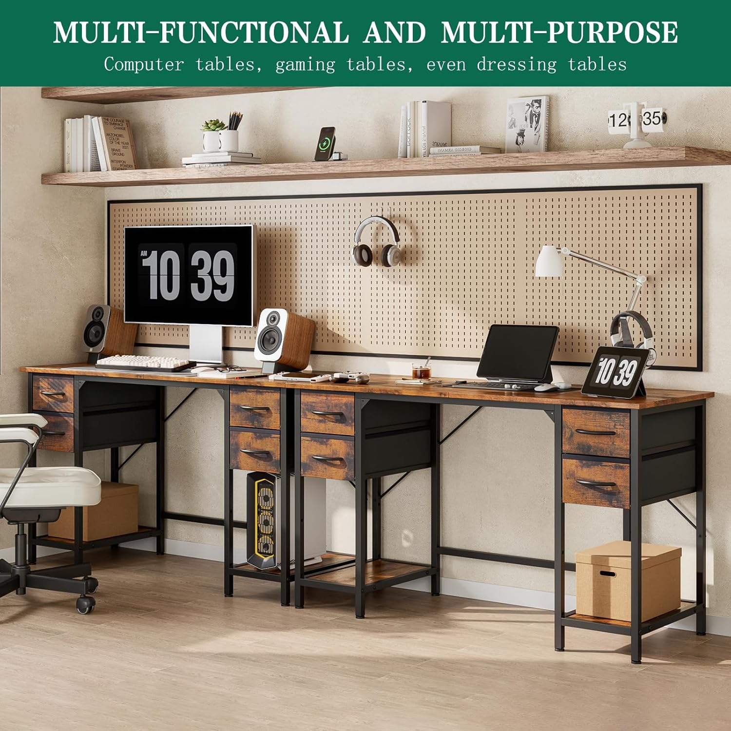 Forthcan Computer Desk, 47 Inch Office Desk Work Table with 4 Drawers, Gaming Desk with Storage, Writing Desk Work Desk for Home Office, Study, Bedroom, Rustic Brown image number 5