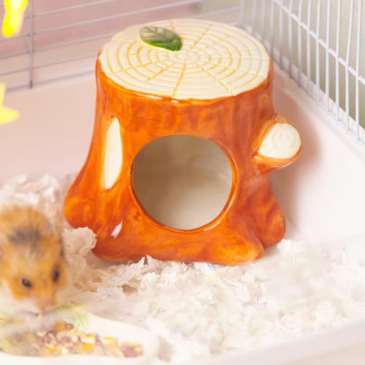 AIMALL Ceramic Hamster Nest, Tree Stump Design Small Animal House, Durable Pet Bed for Hamsters, Guinea Pigs, and Small Animals, 3.54In Height