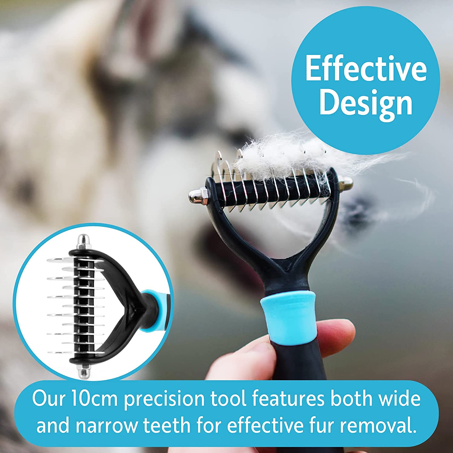 Dakpets Cat & Dog Grooming Tool | All-In-One Metal Pet Hair Remover, Undercoat Rake, Dematting Tool, Detangling Comb, Fur Shedding Blade and Grooming Brush | for Medium to Long-Haired Cats and Dogs - Blue image number 5