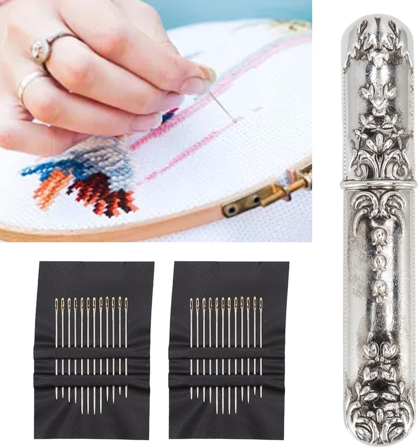 European Vintage Needle Case with Stitching Needles for Hand Crafts Needlework Versatile Lightweight and Portable image number 5