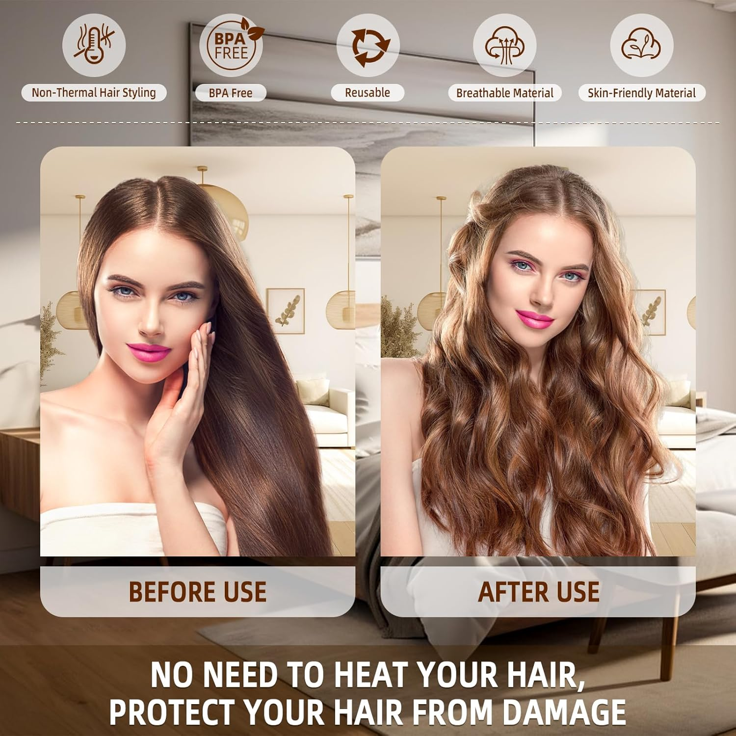 Heatless Curls Overnight Rods Jumbo Set, Heatless Hair Curler Velvet Satin Jumbo Flexi Rods to Sleep In, No Heat Overnight Sleeping Blowout Curls Wave Styling Tools with Silk Scarf 4Pcs Dark Pink image number 2