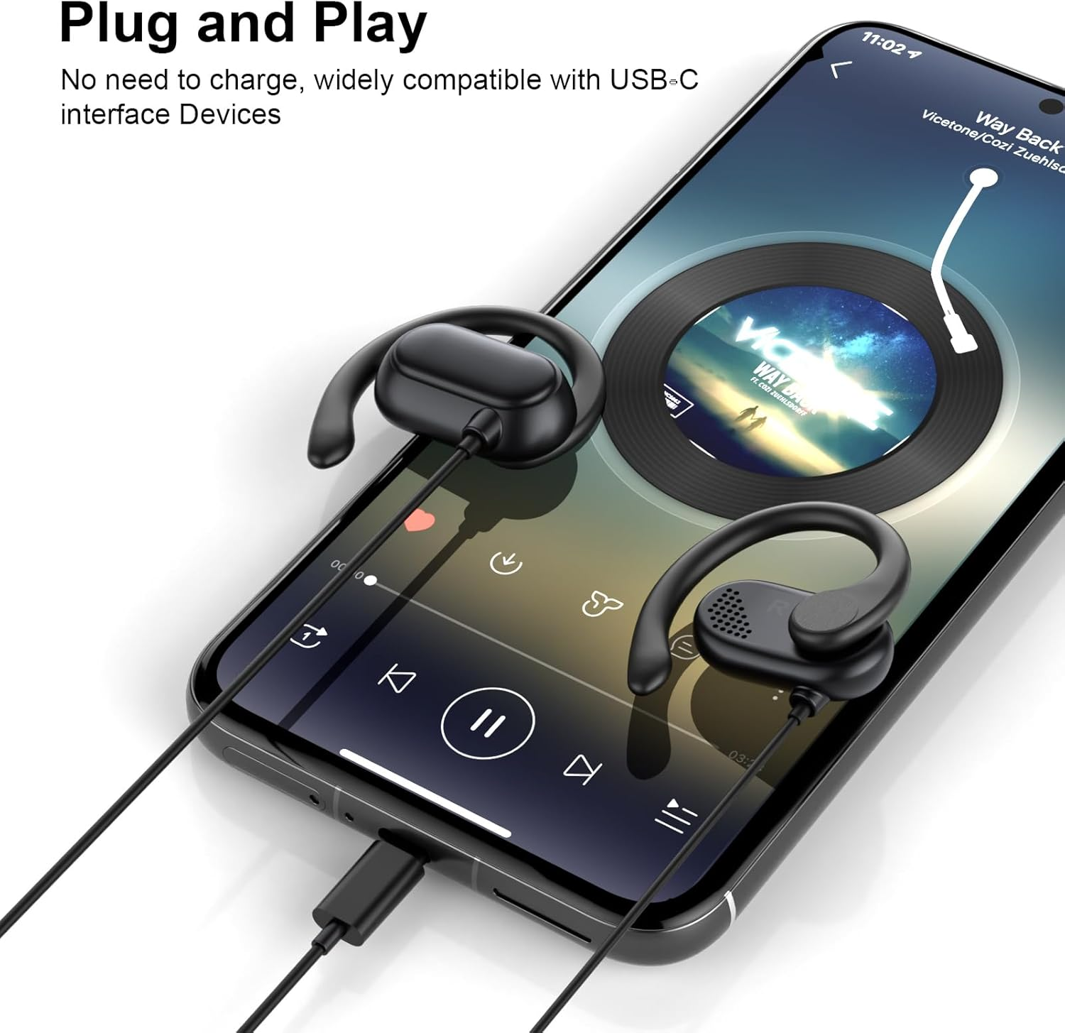 Open Ear USB C Headphones over Ear Buds Wired for Iphone 16 Pro Max 15 Samsung S25 S24 Ultra S23 A26 A36,Type C Sport Headset Earphones with Adjustable Ear Hooks/Microphone for Ipad 10 11 Pixel 9 9A 8 image number 3