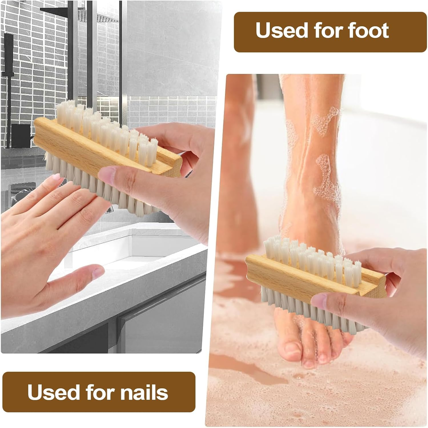 Nail Brush for Cleaning Fingernails - 2 Sided Fingernail Brush | Wooden Nail Brushes | Wood Cleaning Scrubber Manicure Tools with Anti-Slip Handle for Daily Kids Salon Men Women Home image number 1