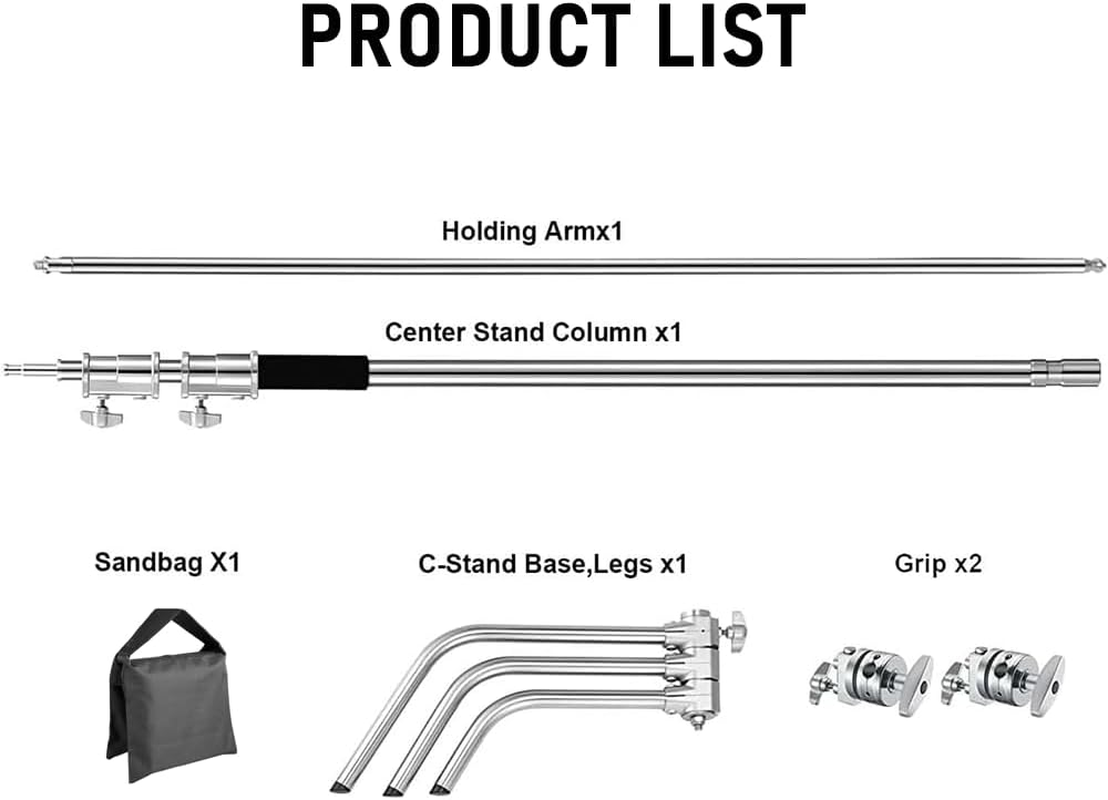 Studio Light Stand Heavy Duty Stainless Steel C Stand 1.5-3.3M Adjustable Light Stand, Photography Light Stand with Boom Arm Grip Head Sandbag, for Reflectors Softboxes Monolights Umbrellas image number 5