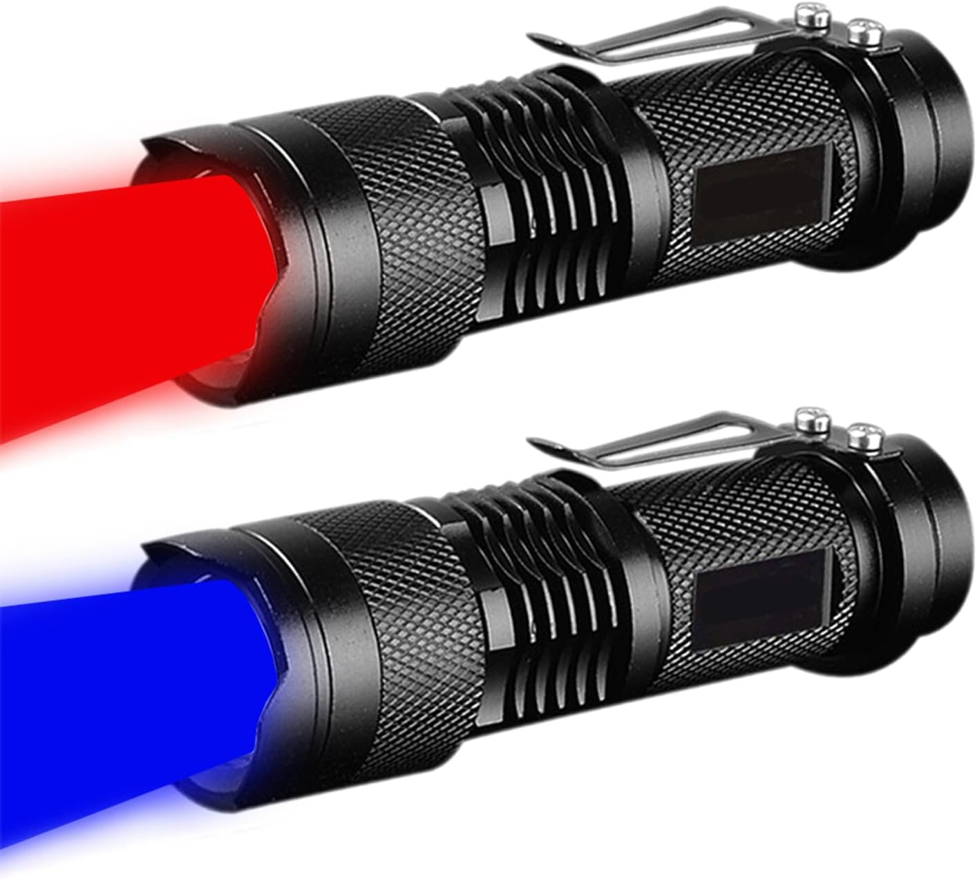 2 Pack LED Flashlights Torch, Mini Flashlight Red Green Blue Light LED Flashlight with 3 Modes, Waterproof Zoomable Flash Light for Camping,Outdoor, Night Astronomy (Blue and Red)