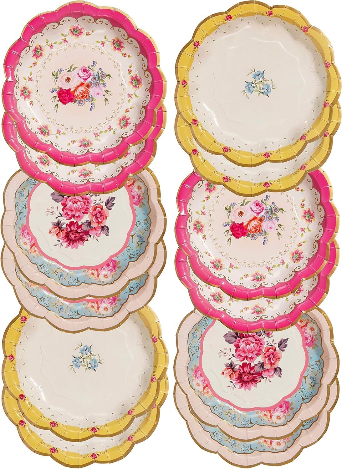 Talking Tables Truly Scrumptious Floral Vintager Teapot Vase Decoration for a Tea Party, Multicolor - 12 Packs, Plates