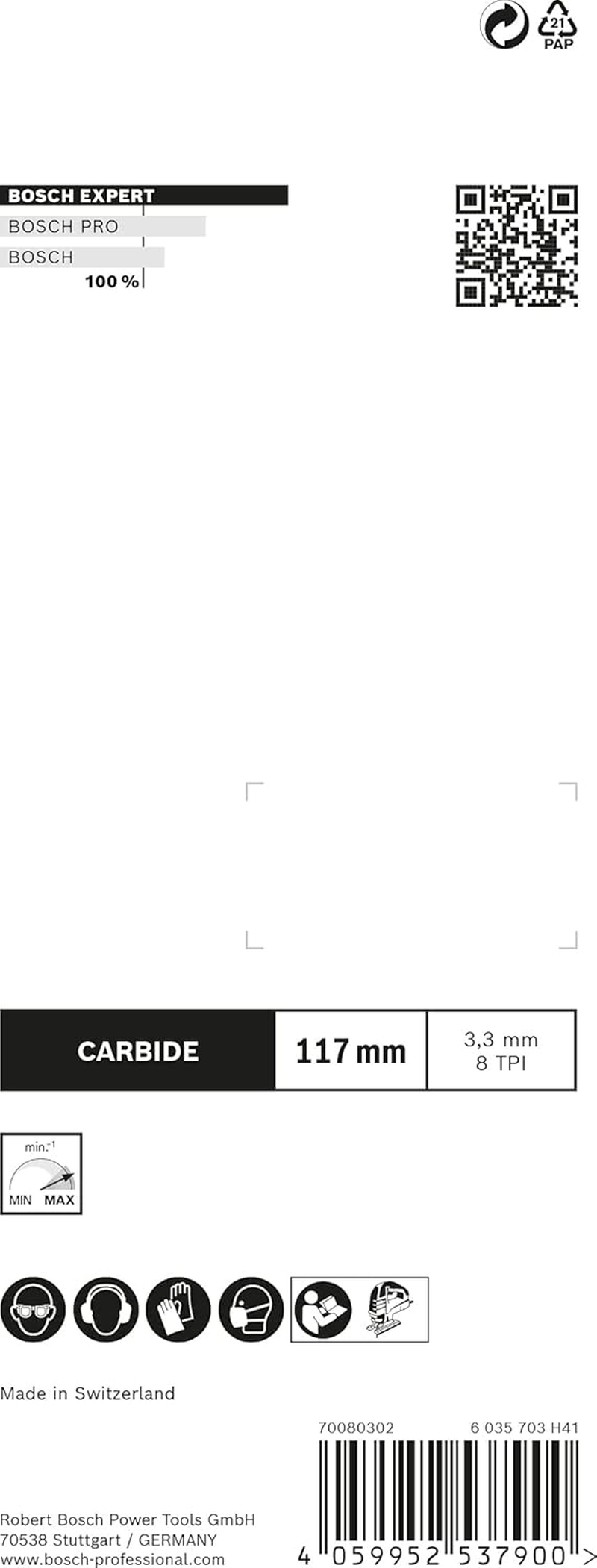 Bosch 3X Expert Plastic Composites Clean T301CHM Jigsaw Blade (For WPC Wood Plastic, Solid Surface Composite, Length 117 Mm, Professional Accessory Jigsaw) image number 3