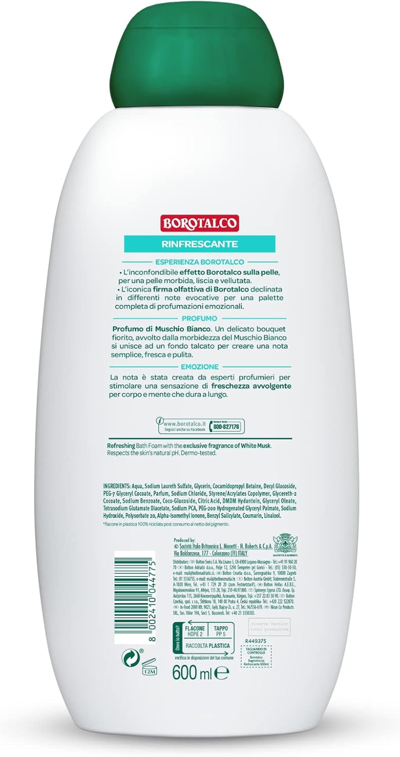 Borotalco Refreshing Shower Bath, White Musk, Body Foam, Cooling Formula, Moisturizing Freshness, Borotalk Effect on Skin, Dermatologically Tested, 600Ml Bottle image number 5
