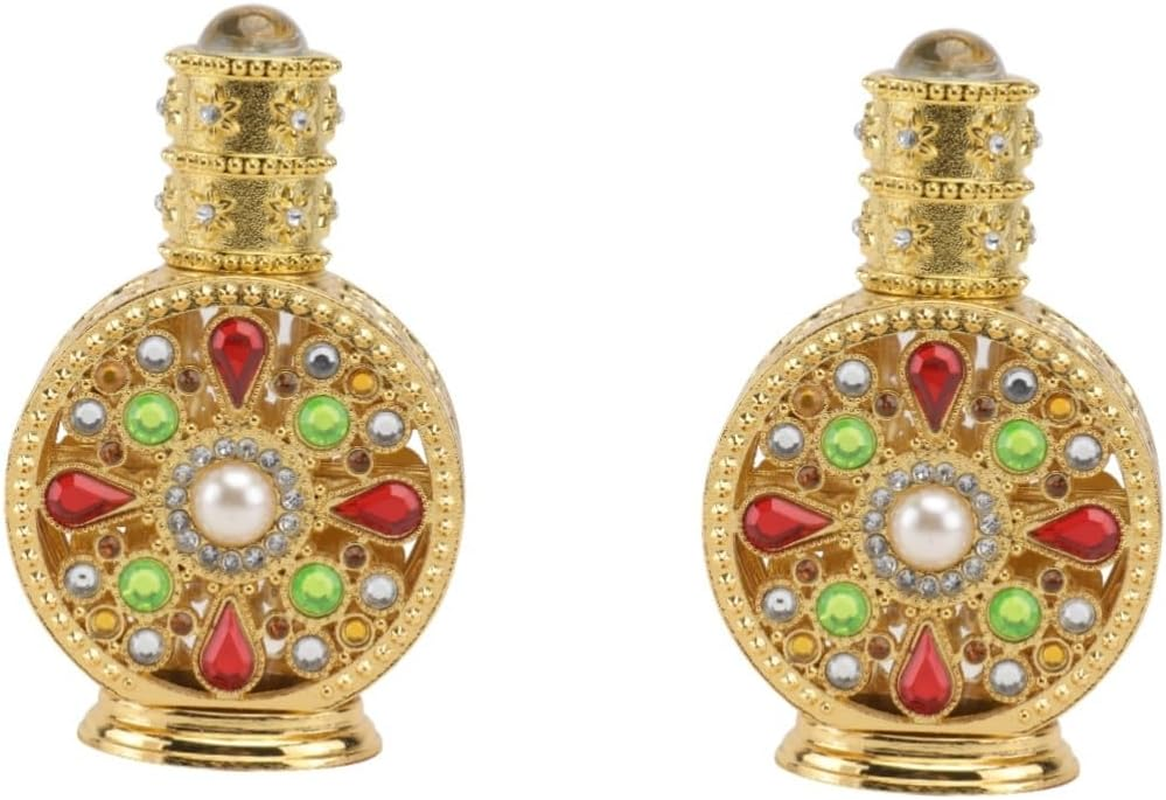 2Pcs Delicate Perfume Bottle Inlaid Design Refillable Glass Bottle for Essential Oil Storage Empty Perfume for Liquid Dispenser
