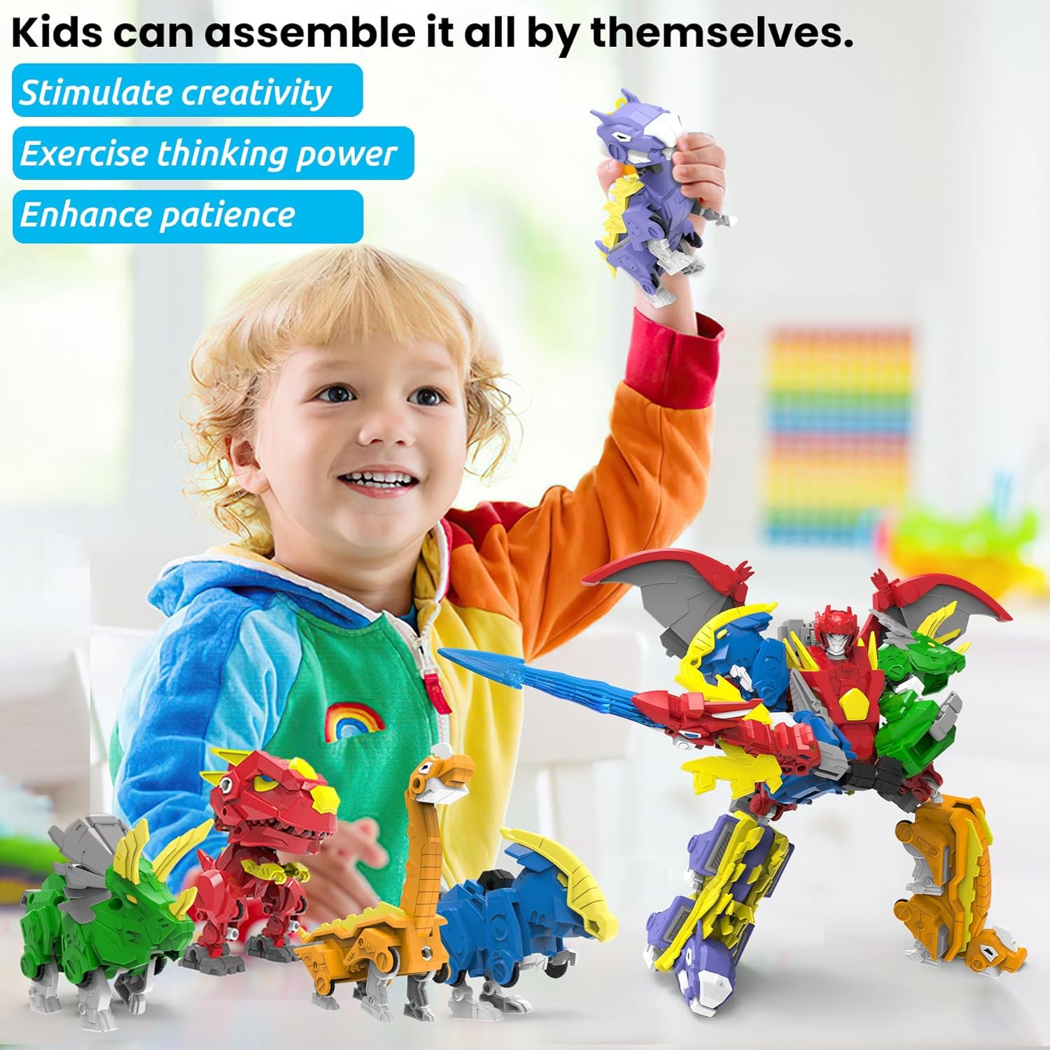 Wenbeier Dinosaur Turn into Robot Toys/6 in 1 Action Figures Take Apart Dinosaur Toys for Boys & Girls Ages 6-12 image number 4