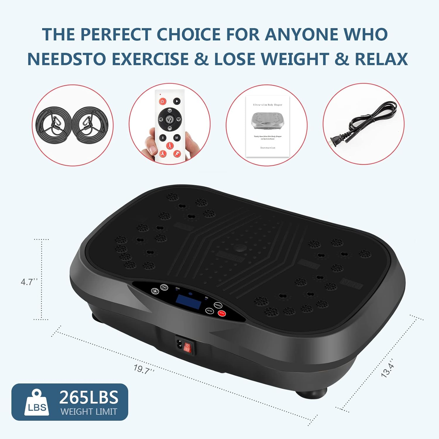 Yokele Vibration Plate Exercise Machine - Whole Body Fitness Vibration Platform - Home Training Equipment for Recovery & Wellness & Weight Loss + Resistance Bands + Remote (Black) image number 6