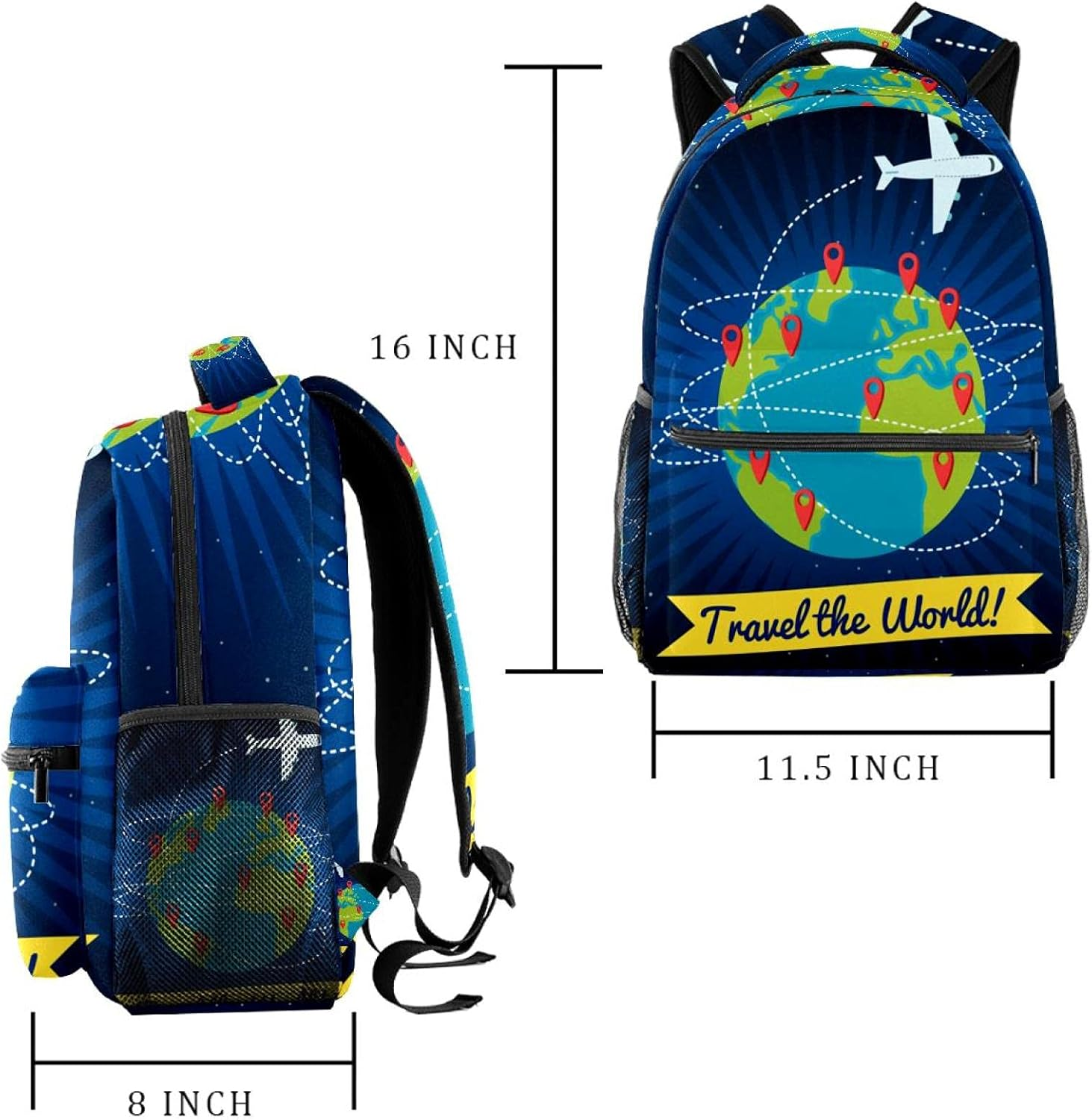 Cartoon Globe Travel Plane Backpack Students Shoulder Bags Travel Bag College School Tote Backpacks image number 1