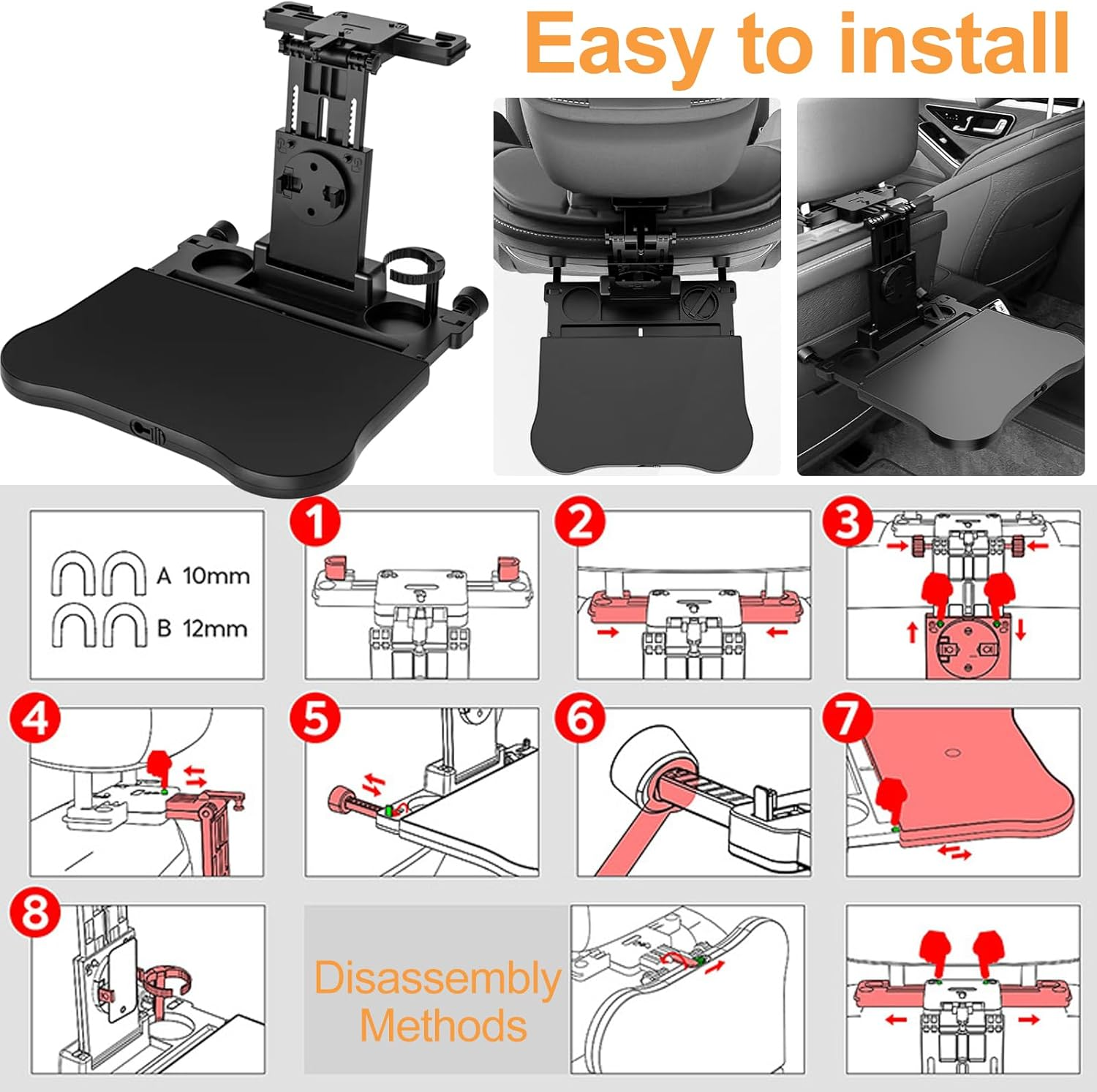 Car Seat Back Organisers Tray Holder - Foldable Car Headrest Table for Kids Passenger Backseat Travel Trays Dinning Working Laptop Desk with Phone & Cup Holder, Car Back Seat Tray for Father Mom Gifts image number 6