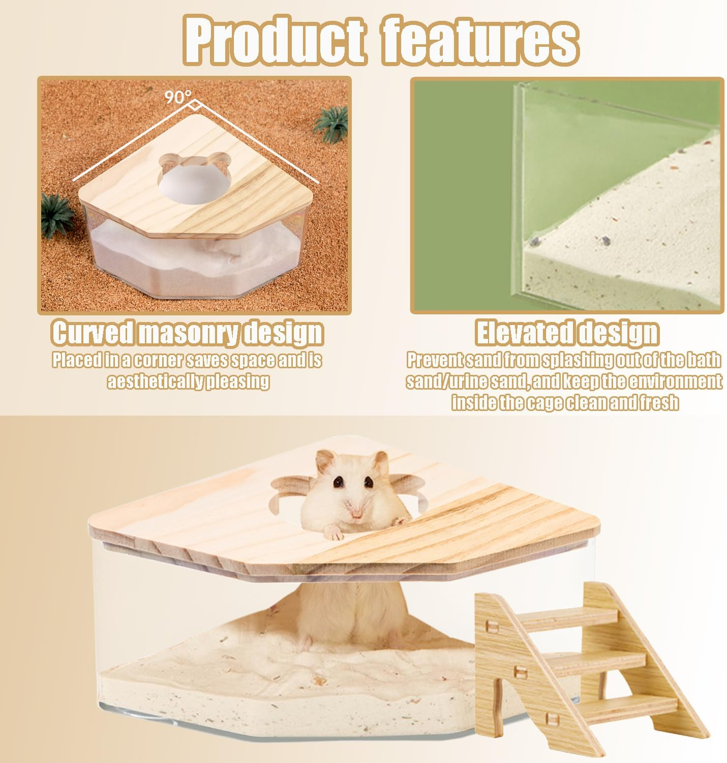 Hamster Sand Bath Container Small Animal Sand Bath Shower, Hamster Sand Box with Ladder for Easy Cleaning, Perfect for Dwarf Hamsters, Gerbils, and Chinchillas Pet Bathing Accessories (1 Pcs) image number 3