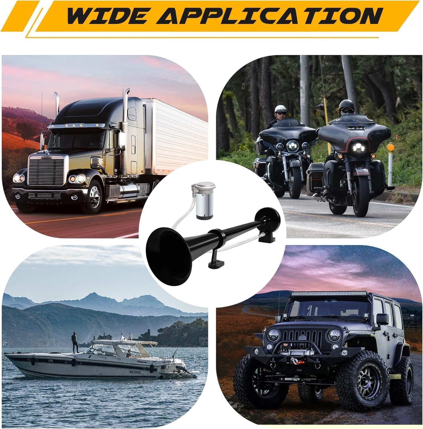 12V Air Horn Kit, Super Loud Train Horn for Truck, Air Horn Dual Truck Horn with Compressor for 12V Vehicles Trucks Pickup (Single Black) image number 1