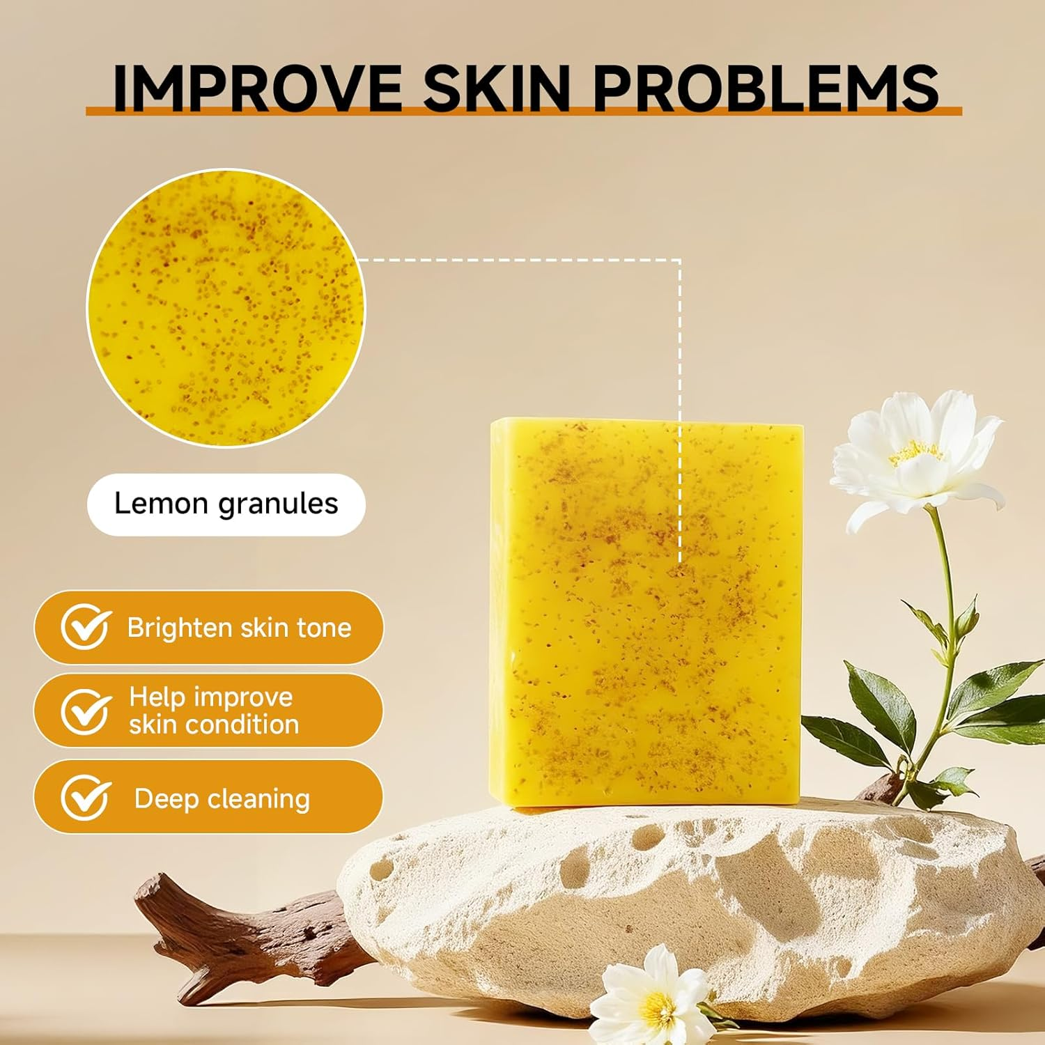 3 Pcs Turmeric Kojic Acid Soap Bar, Lemon & Ginger Handmade Cold Process Cleanser for Face-Body Brightening Moisturizing Skin Tone Care with Vitamin C 3 Foaming Mesh Bags 300G