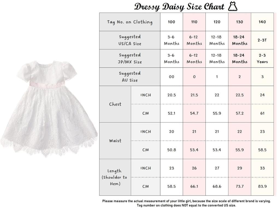 Dressy Daisy Flower Girl Dress Baby Toddler White Lace Dresses for Wedding Special Occasion Birthday Party Size 3 Months - 3 Years image number 6