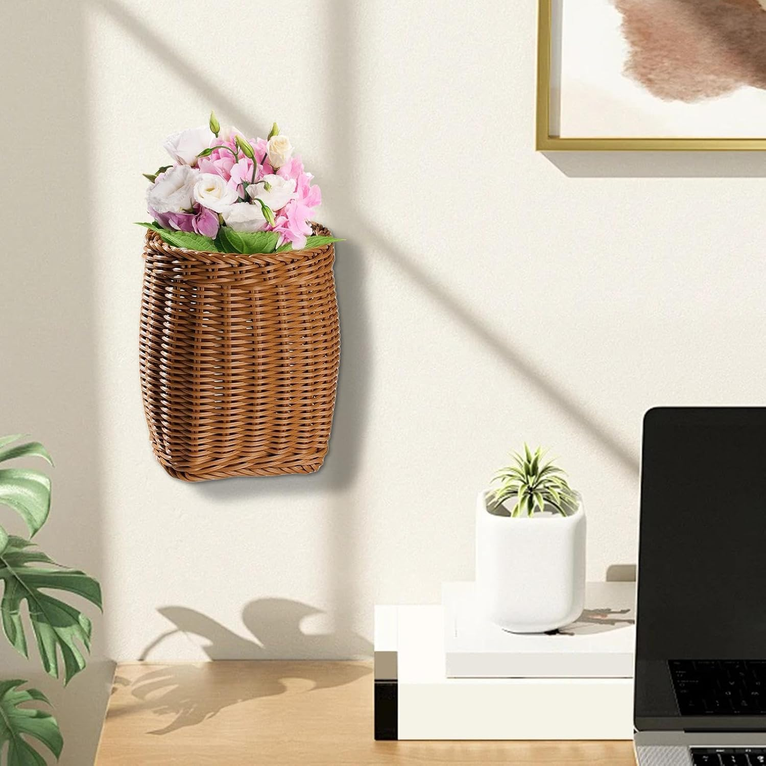 Rattan Wall Basket Set, Seagrass Hanging Decoration, Handmade Water Hyacinth Wicker Baskets, Decorative round Baskets, Environmentally Friendly, Perfect for a Modern Living Room, Bedroom, Kitchen - L image number 3