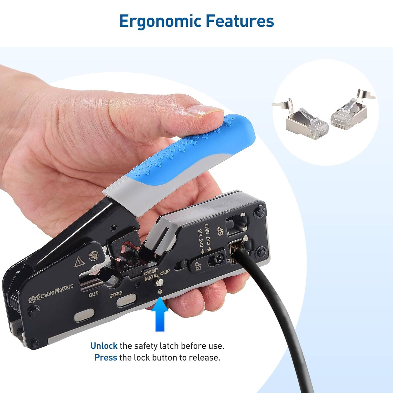 Cable Matters All-In-One Modular Ethernet Crimping Tool Cat 8 (Cat5 Cat6 Cat7 Cat8 Crimping Tool) for Shielded Pass-Through Connectors image number 5