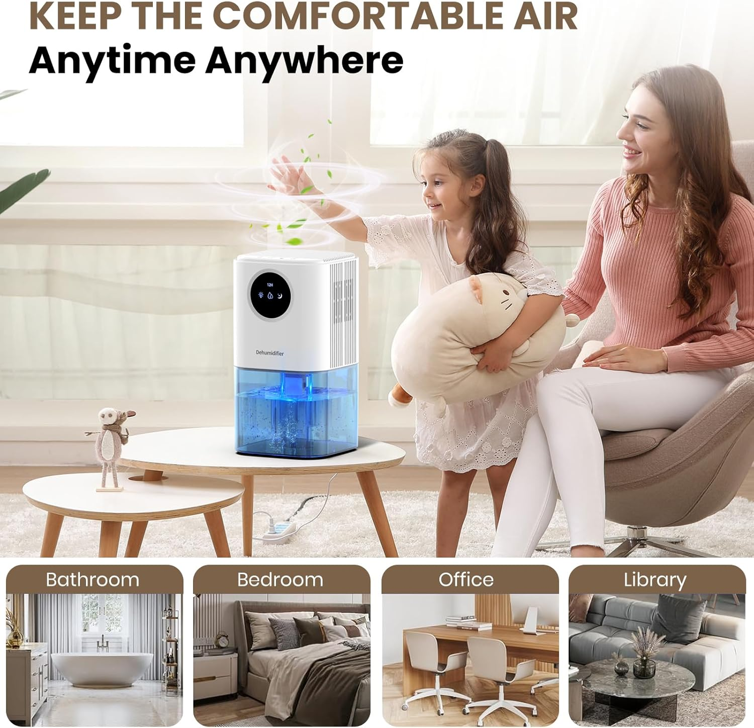 Dehumidifier for Home &ndash; 1.7L Quiet Dehumidifier with LED Ambient Night Light, Auto Defrost, Auto Shut Off, Portable & Energy Saving for Bedroom, Closet, Bathroom, Basement