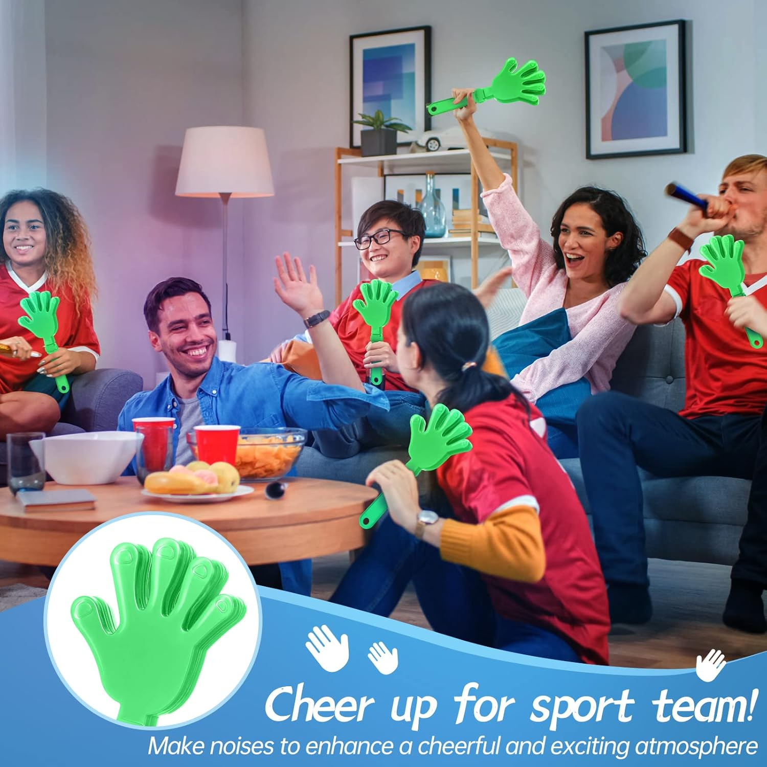 ZCYSRLQIN 12 Pcs Lime Green Hand Clappers 7.5 Inch Clappers Noisemakers Noise Makers Party Favors Plastic Clapper Sporting Events Cheers Ball Dance Basketball Football Noisemakers（Lime Green） image number 5