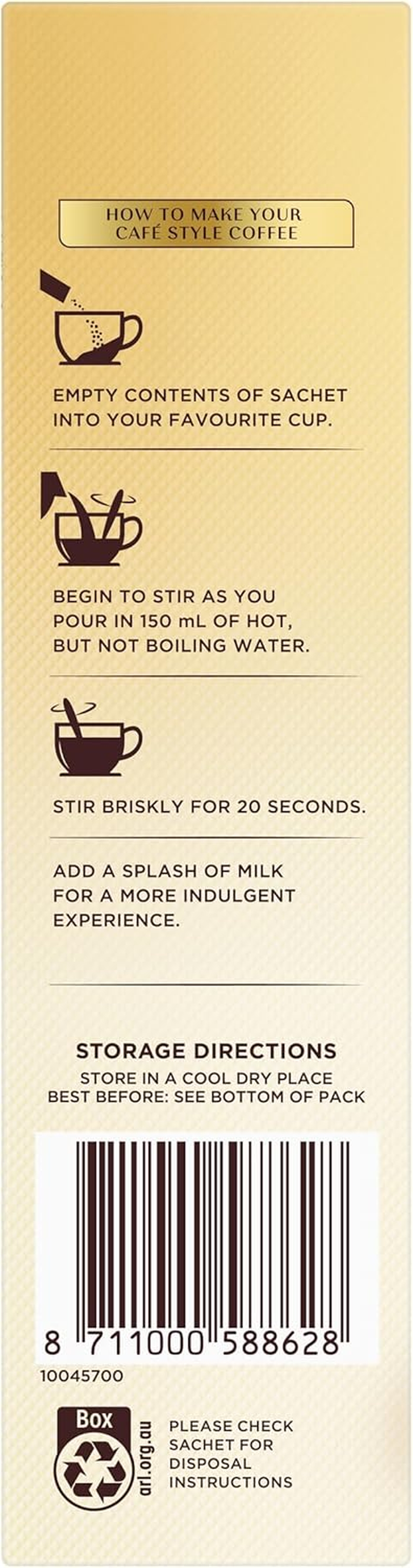 Moccona Coffee Sachets Cappuccino Sugar Free 50 Sachets (10 Sachets X 5 Packs)