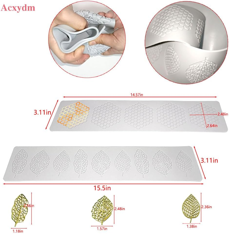 5PCS Leaf Molds Silicone,Acxydm Tuile Molds Silicone Baking Mold,Fondant Chocolate Molds Set with Silicone Leaf Mold and 3D Beehive Candy Lace Silicone Molds for Making Sugar Craft,Cupcakes image number 6
