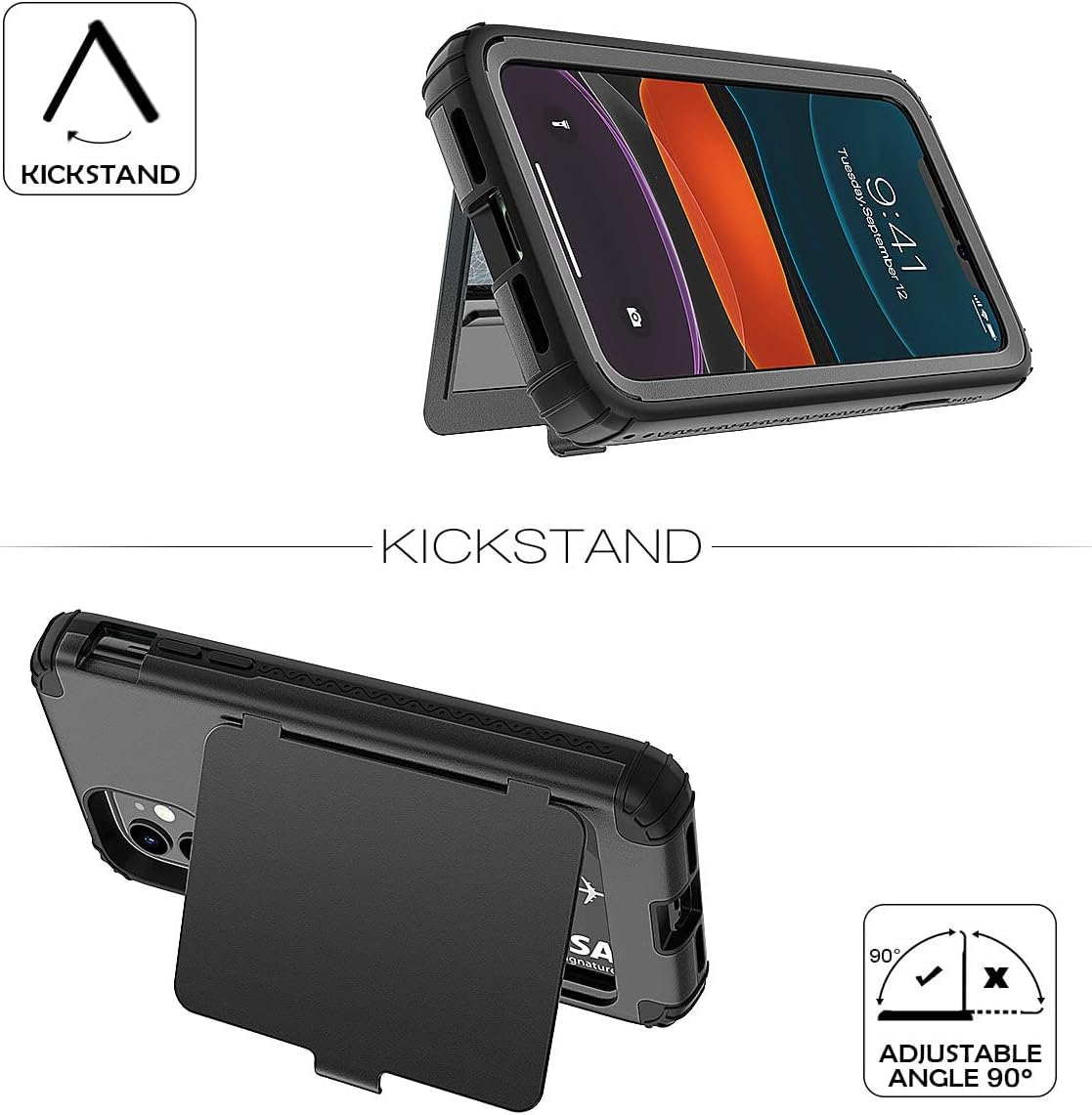 Iphone 11 Wallet Case - Welovecase Defender Wallet Credit Card Holder Cover with Hidden Mirror Three Layer Shockproof Heavy Duty Protection All-Round Armor Protective Case for Apple Iphone 11 Black - Green image number 3