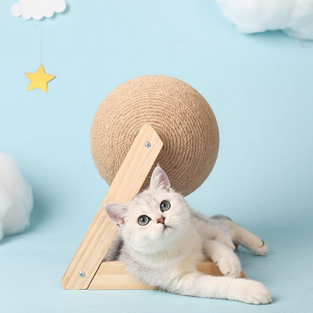 Cat Scratcher Toy with Sisal Ball, Durable Sisal Cat Scratching Ball with Stable Stand Wooden Cat Scratching Ball Cat Scratching Board Durable Cat Scratching Post Indoor Interactive Pet Toy image number 5