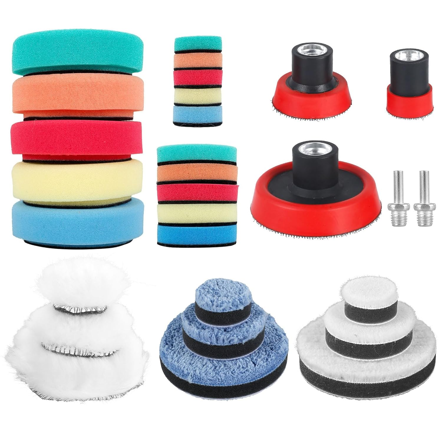 29Pcs Drill Polishing Pad Kit Reusable Buffing Polishing Pads 1/2/3Inch Washable Car Detailing Sponge Polishing Pads Woolen Buffing Pad Microfiber Polishing Pad with M14 Adapter image number 4