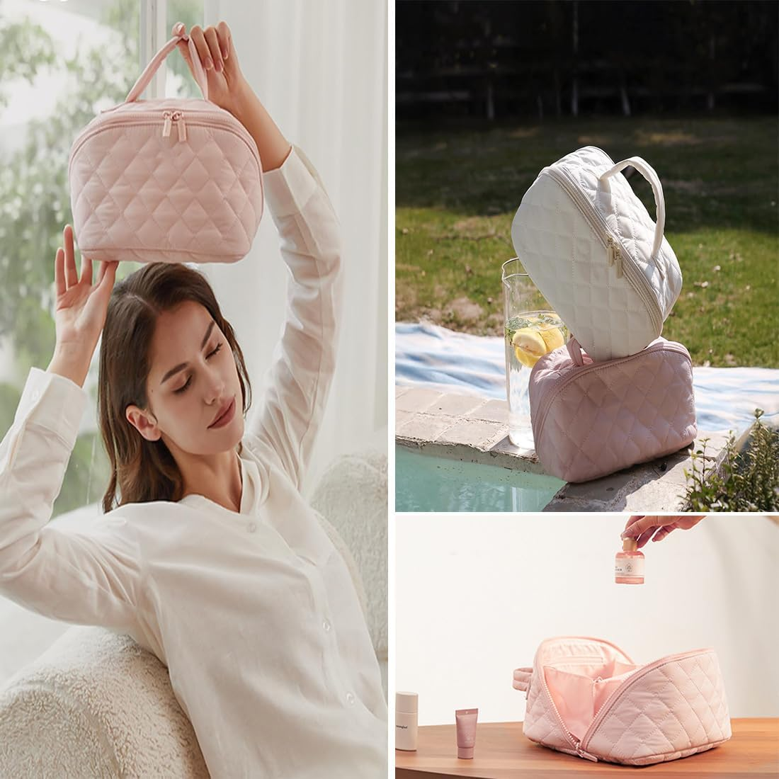 Petition Makeup Bag for Woman, Travel Makeup Bag, 180&deg; Wide Open Lay-Flat Water-Resistant Cosmetic Case, Spacious 180&deg; Open Cosmetic Organizer, Pouch Open Flat Small Toiletry Bag (Green) image number 4