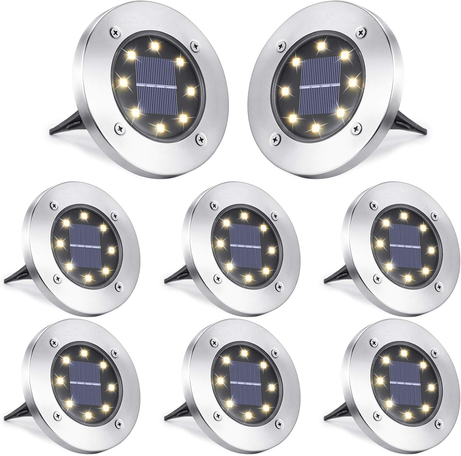 Toodour Solar Lights Outdoor, 8 Pack Solar Ground Lights Waterproof Garden In-Ground Lights - Bright Solar Disk Light Landscape Lighting for Lawn Yard Deck Patio Walkway Outdoor Decor - Warm White image number 5