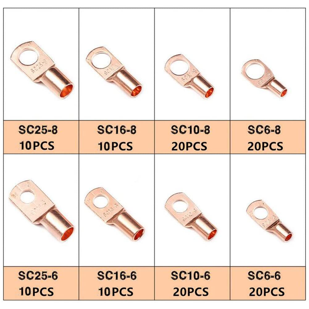 Haobase 260 Pcs Bare Wire Crimp Terminals Copper Lug Ring Battery Wire Connectors Soldering Terminals Assortment Kit image number 2
