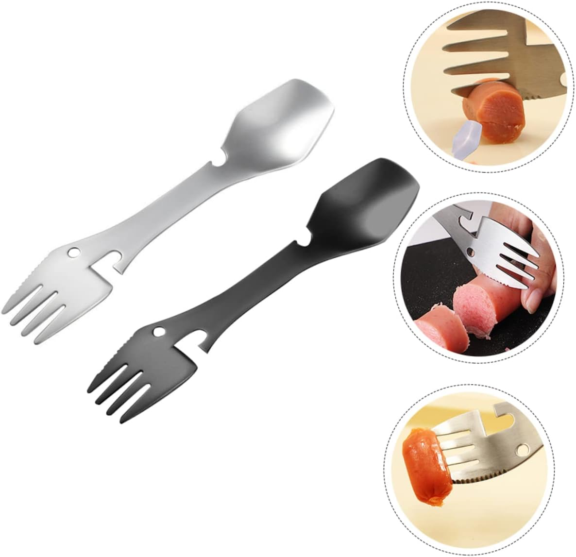 KOMBIUDA 4Pcs Camping Knives Stainless Steel Multifunctional Cutlery Spork Fork Spoon image number 3