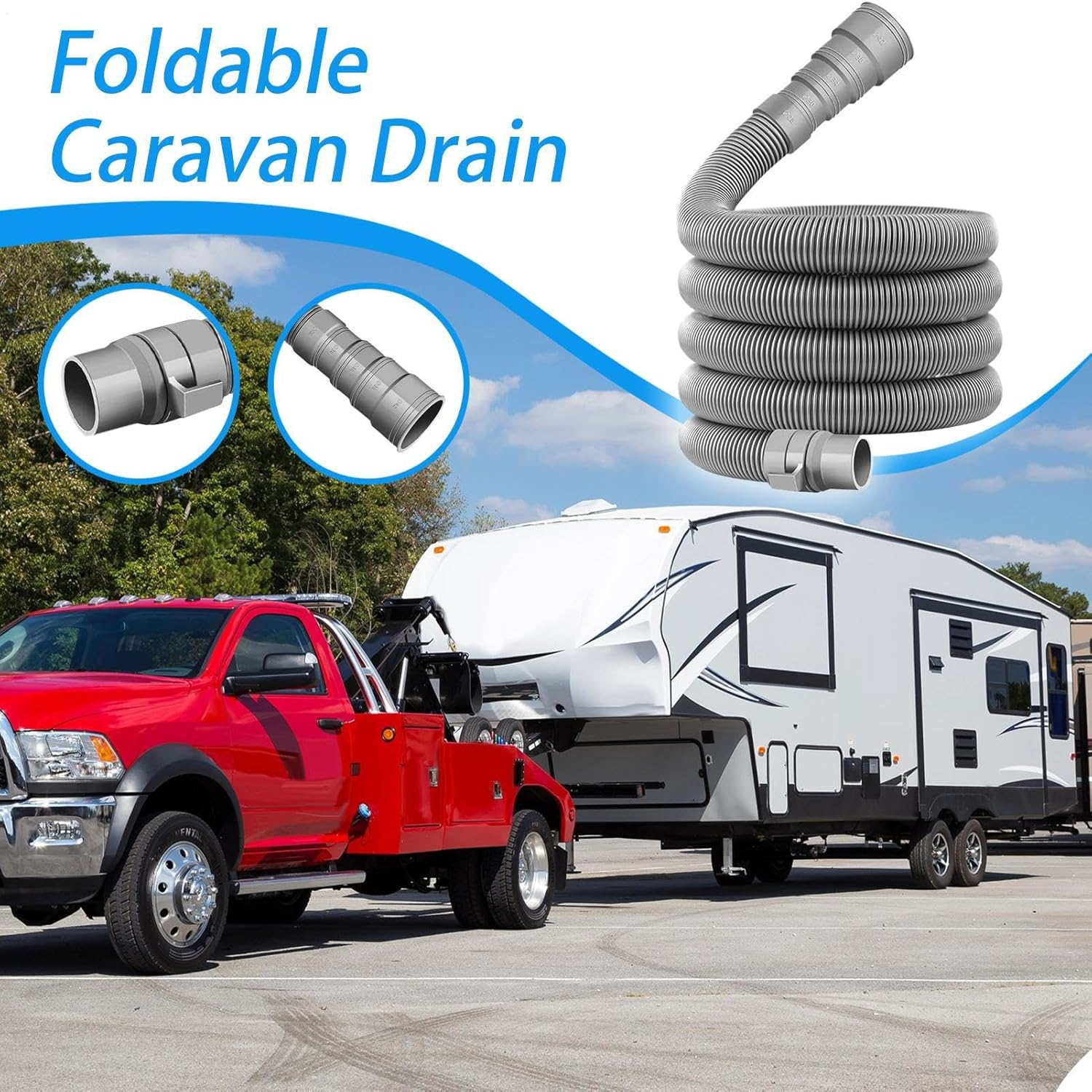 Caravan Drain Pipe &ndash; Foldable Adjustable Rv Sewer Hose for Camping Trips | Portable Wastewater Hose Kit for Travel, Vacation, Outdoor Vehicle Repair | Heavy-Duty Leak-Proof Drainage Solution - 2M image number 3