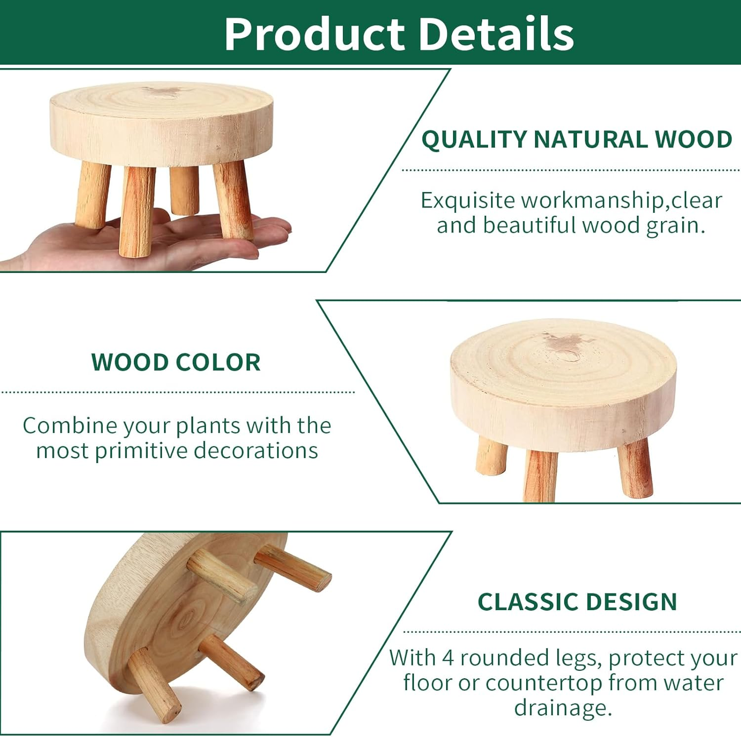 Wooden Plant Stool, Mini Wooden Stool Display Stand, round Decorative Flower Shelf Bonsai Rack, Small Table Succulents Flower Shelf, Modern Plant Stand for Indoor Outdoor Decoration, Garden Holder (S) image number 5