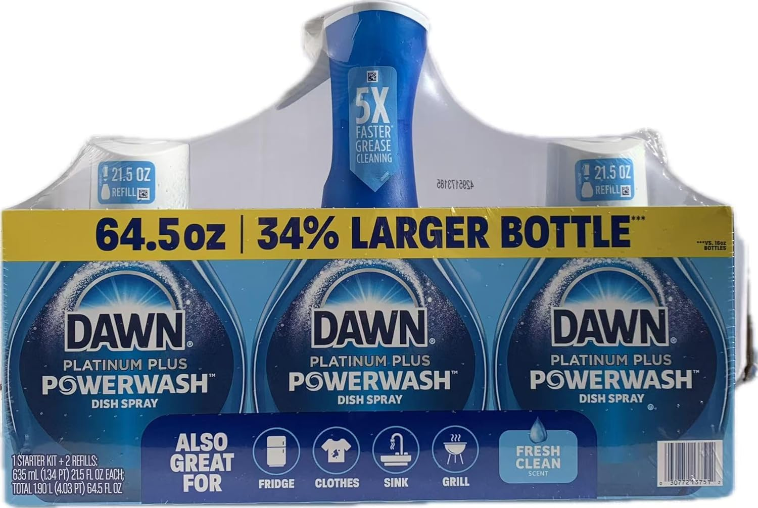 Dawn Platinum Powerwash, Fresh Scent, 1 Starter Kit + 2 Refills (21.5Oz Each - 3 Piece Set)