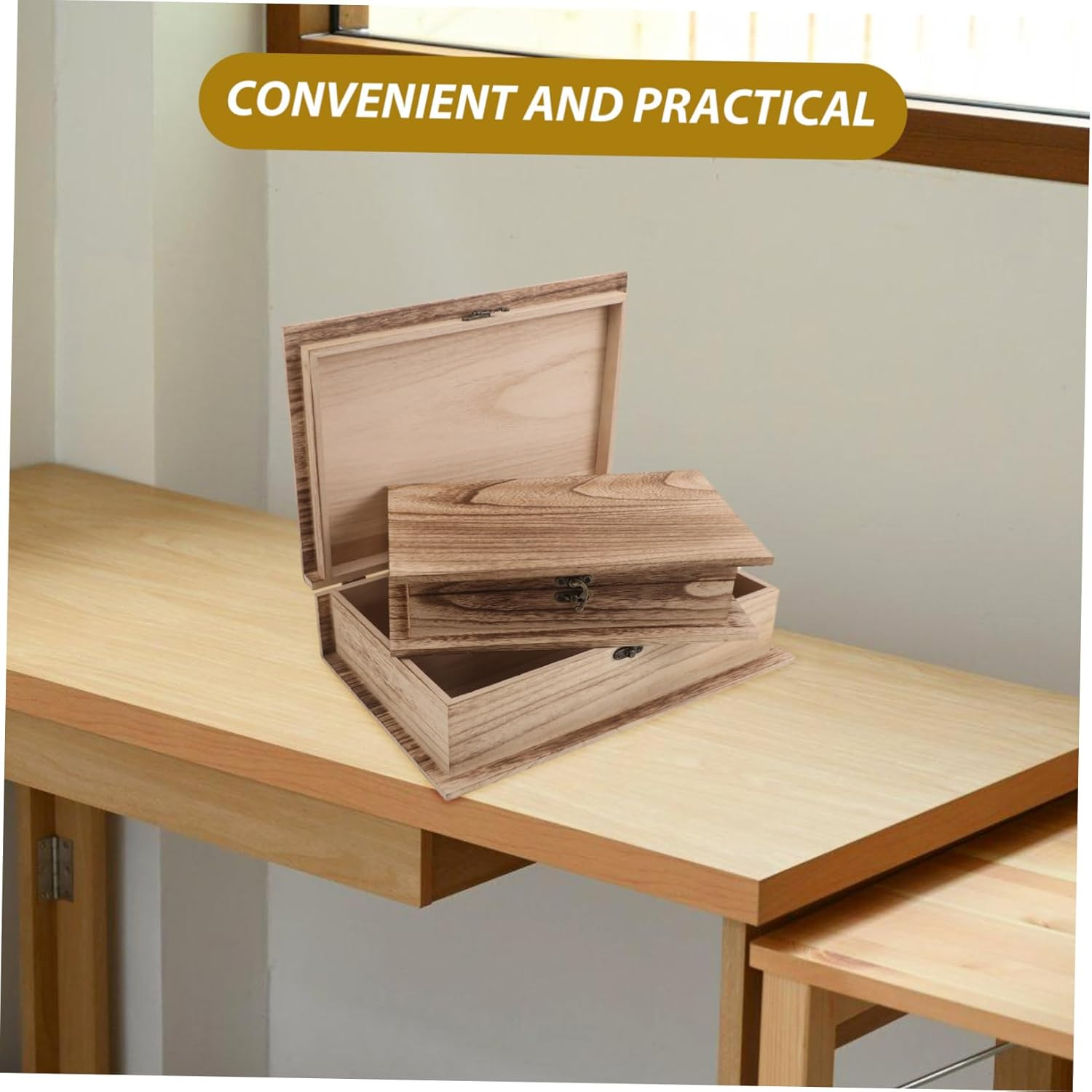 2Pcs Wooden Bible Storage Box Jewelry Organizer Keepsake Box Unfinished Wooden Multi-Purpose Desktop Organizer image number 3