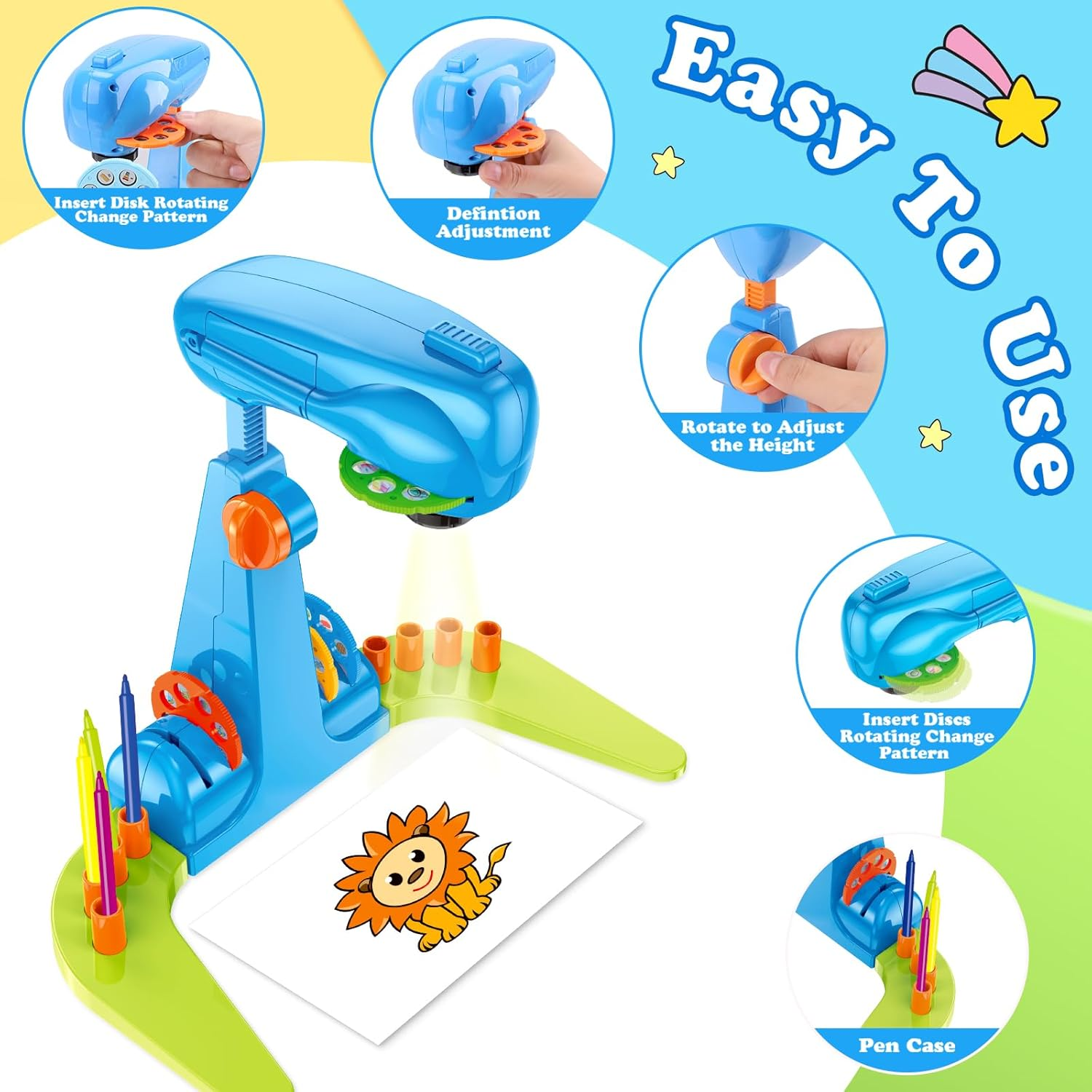 Kids Drawing Projector Kit - Complete Art & Craft Set for Girls Ages 3+ with Crayons, Stencils & Coloring Books (Blue) image number 4