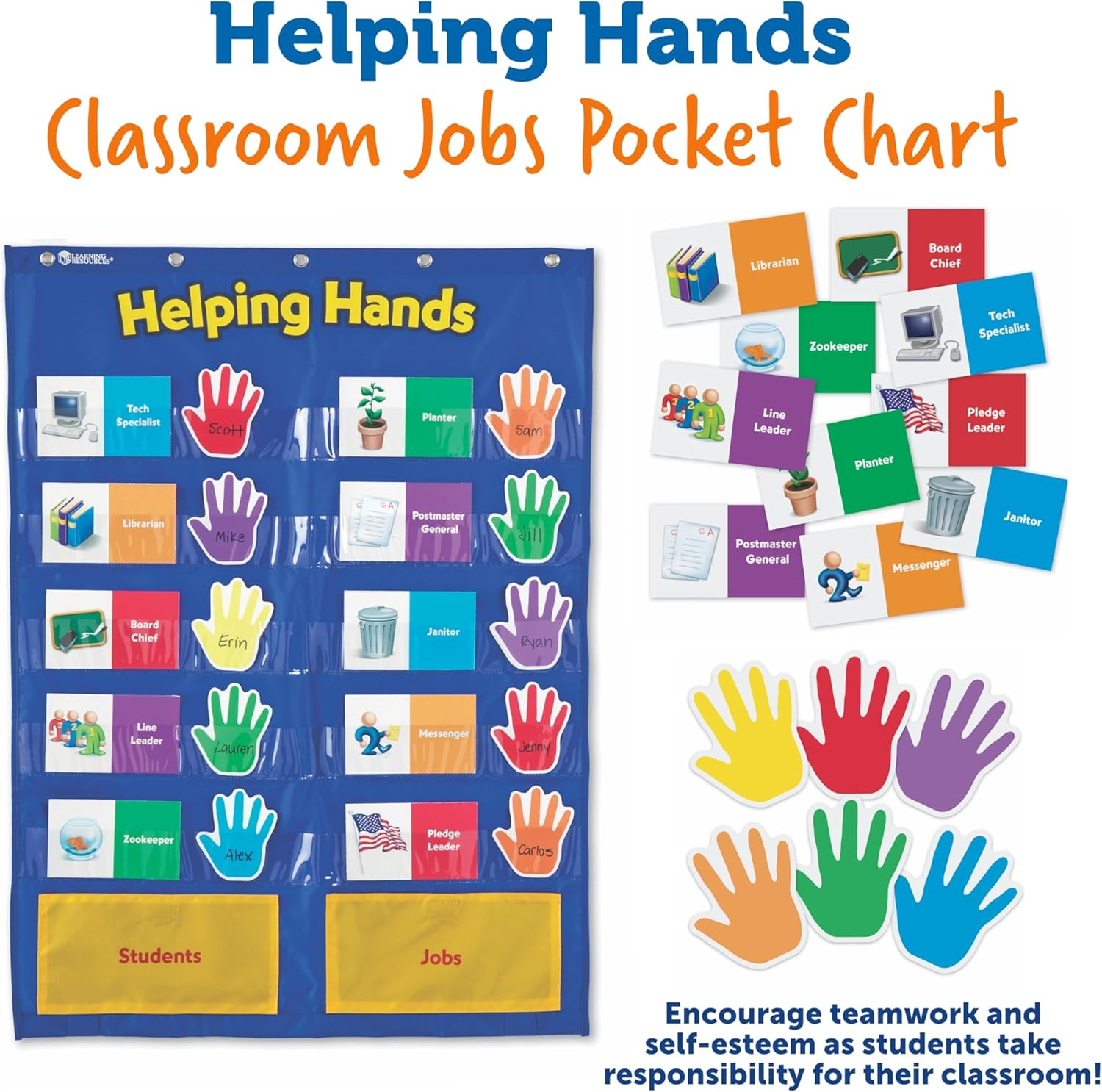 Learning Resources Helping Hands Pocket Chart, Classroom Organization, Teacher Accessories, 30 Cards, Ages 5+ image number 3