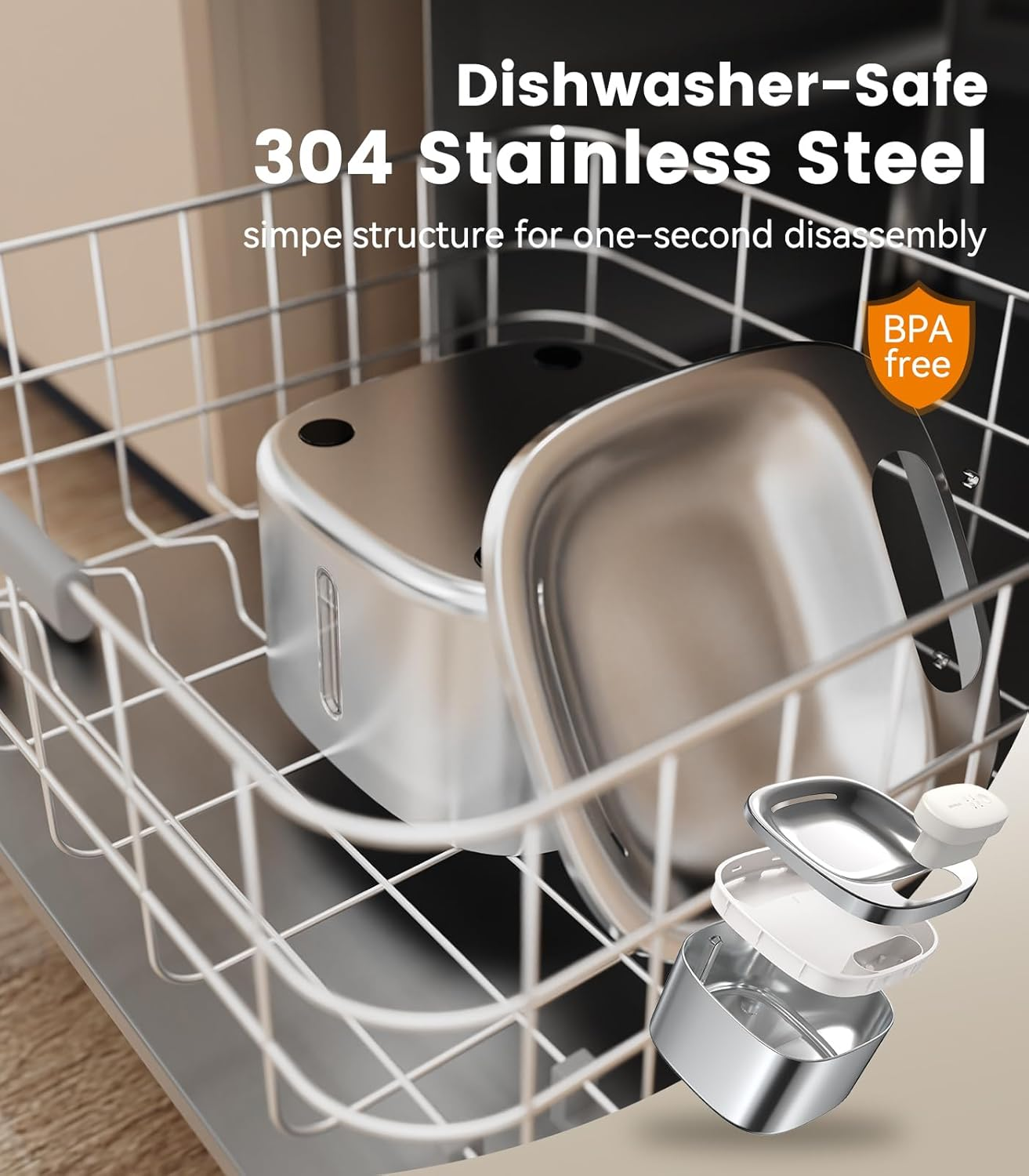 Oneisall Cordless Cat Water Fountain Battery Operated Stainless Steel, 3.5L Wireless Cat Water Fountain Rechargeable with Motion Sensor, Cat Fountain with Quiet Pump 3 Replacement Filters